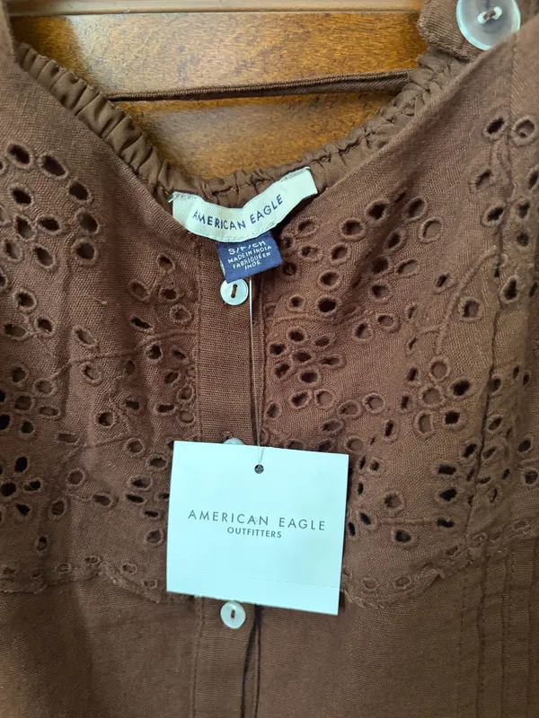 American Eagle brown mini button up dress tie back - Image 4