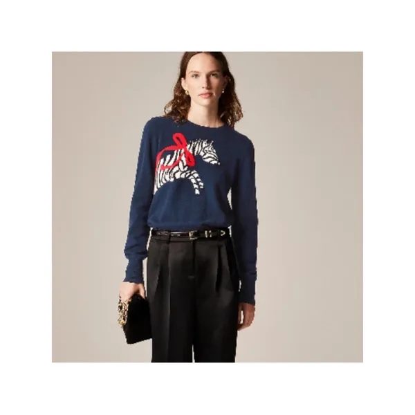 J.Crew Cashmere classic-fit crewneck sweater in zebra intarsia CO586 - Image 2
