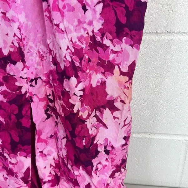 Monique Lhuillier RTR Floral Faille Dress sz 8 Strapless Fushia Cut out Back - Image 7