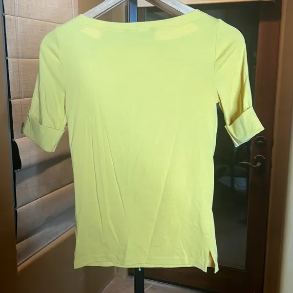 Lauren Ralph Lauren Yellow Boat Neck Top Size Small Cotton LRL Logo Elbow Sleeve - Image 7