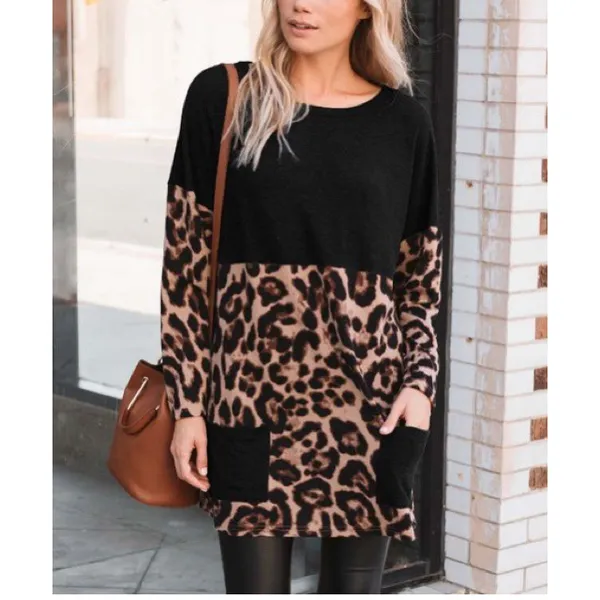 New‎ Amaryllis Brown ColorBlock Leopard Tunic w/ Pockets Medium Casual Flowy - Image 10