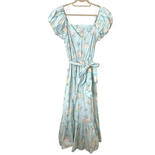LOVESHACKFANCY X TARGET Floral Puff Sleeve Midi Dress Blue Sz 0‎ - Image 2