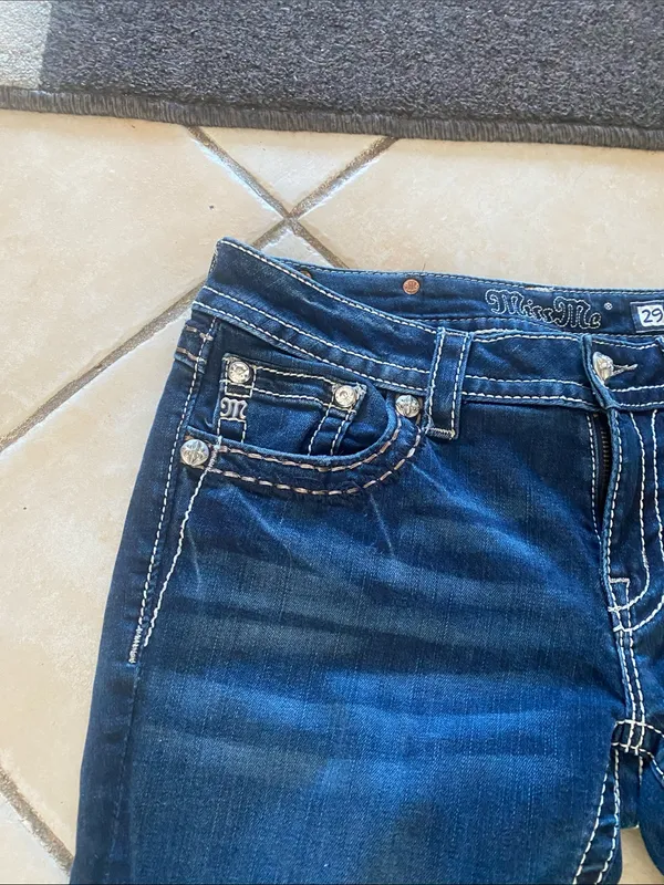 Miss Me Jeans Womens 30 Blue Signature Rise Bootcut Stretch Rhinestone Denim - Image 3