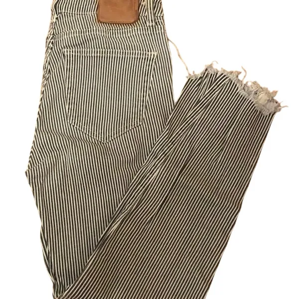 PULL&BEAR Striped Skinny Crop Jeans Sz 28 Gray White Raw Hem Stretch Cotton - Image 3