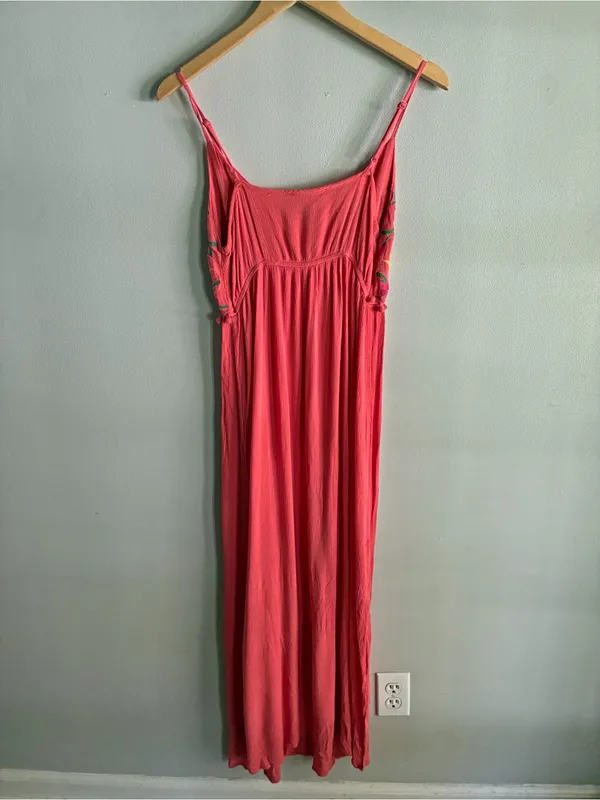 Altar’d State Embroidered Boho Maxi Dress Coral Floral Festival Small - Image 6
