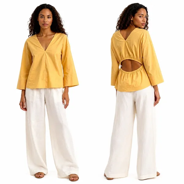 Vince Tangelo Top 100%‎ Cotton Yellow Cut Out Back Scandi Minimalist Womens S - Image 2