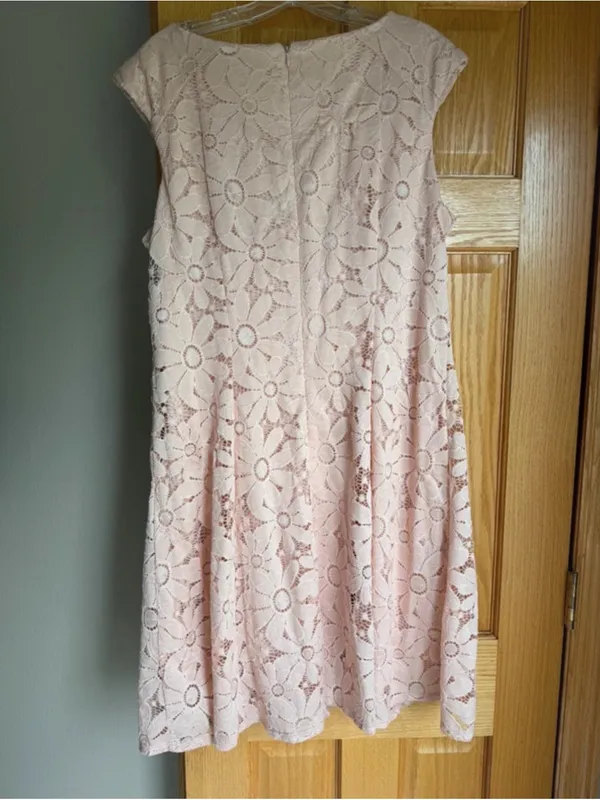 Liz Claiborne Pink Floral Daisy Lace Dress 16 V-Neck Cap Sleeve Flirt A-Line - Image 2