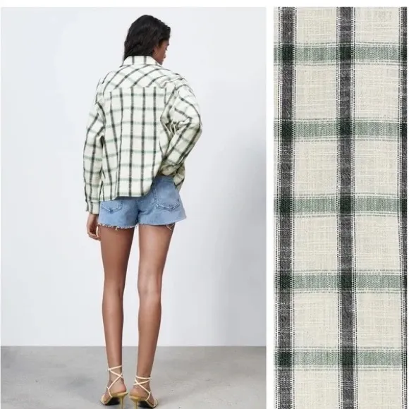 NWT Zara Plaid Overshirt Jacket Green Cream Relax Fit Bloggers Fav S - Image 5