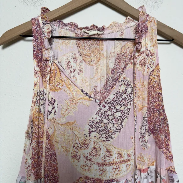 Entro Women Dress Medium Pink Paisley Floral Tiered Midi Flowy Boho Patchwork - Image 3