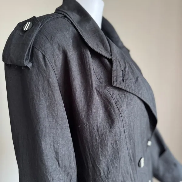 Vintage Gallery Black Trench Coat With Shoulder Pads Size 14 - Image 2