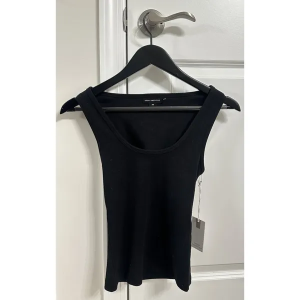 GOOD AMERICAN Fitted Rib Scoop Neck Tank in Black001 Size X-Small NWT - Image 3