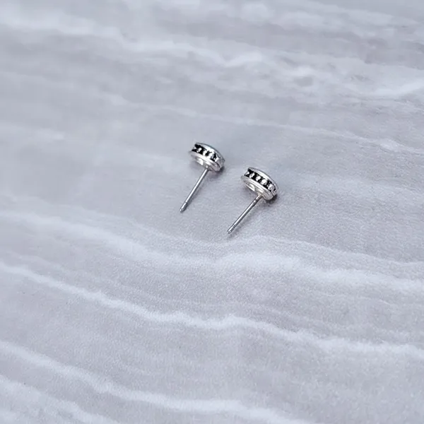 Dark Turquoise Tone & Silver Tone Dainty & Small Stud Earrings - Image 4