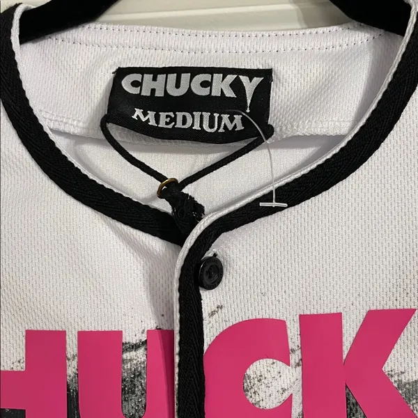 Universal Studios Chucky and Tiffany “Wanna Play?” Crop Baseball Jersey Medium - Image 3
