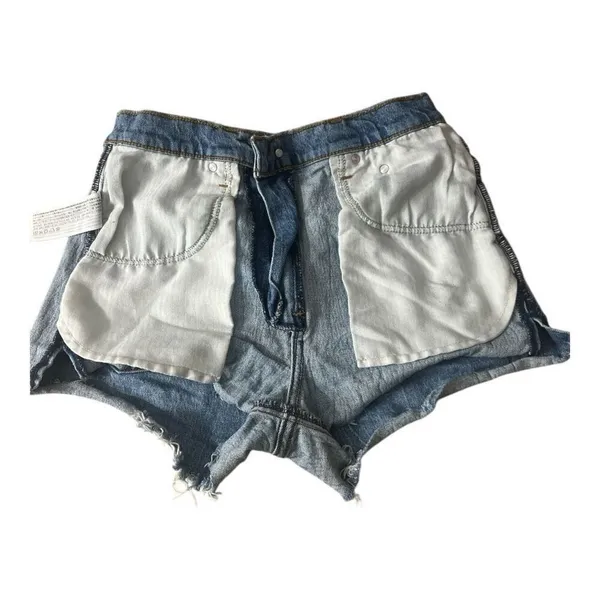 Abercrombie & Fitch The Mom Shorts High Rise Blue Denim Size 27/4 Cotton Slit - Image 7
