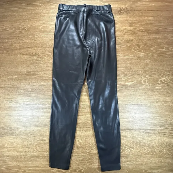 Zara Women's M Black Faux Leather Pants High Rise Slim Leg Pull On Stretch Edgy - Image 6