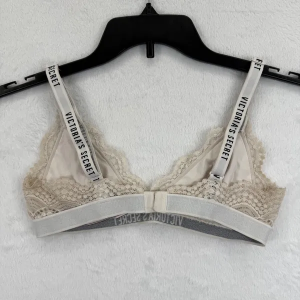 Victoria's Secret Lace Bralette Beige Logo Strap Lingerie Women's‎ Size M - Image 2