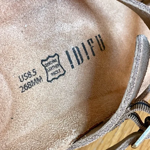 IDIFU Women’s Sandals Size 8.5 Taupe Suede Strappy Thong Buckle Flat New - Image 4