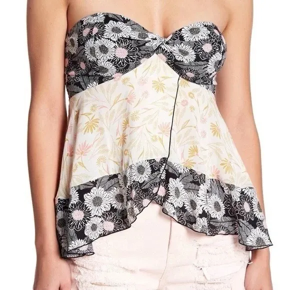 Intimately Free People Floral Summer Scarf Bandeau Top Small Mixed Print Smocked - Image 4