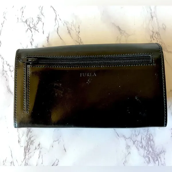Furla Black Leather Long Wallet 7”x4” Vintage Authentic Clutch - Image 2