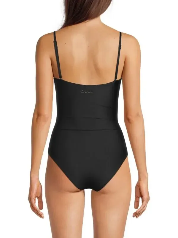 GANNI womens Black Ruched‎ Accent One Piece Swimsuit size 38 - 6 - Image 2