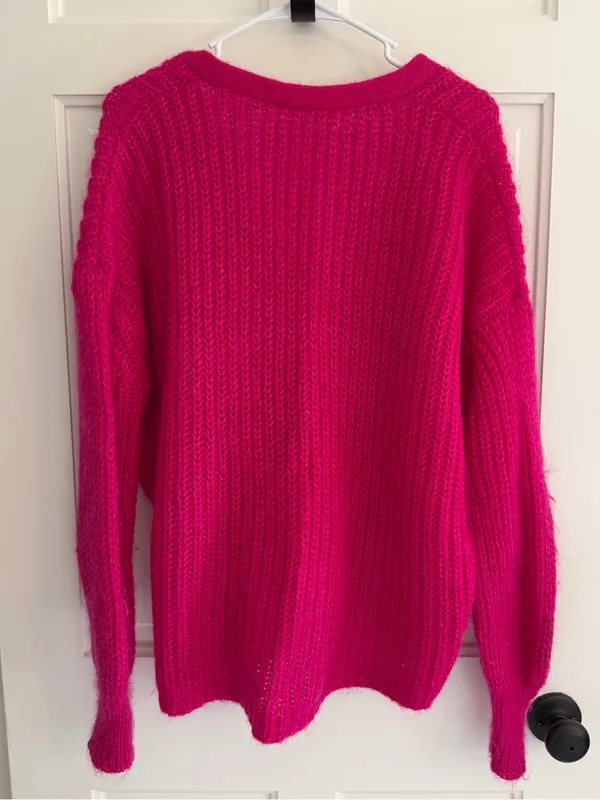 Sézane Pink Kid Mohair Merino Wool Button Cardigan Sweater Size S - Image 3