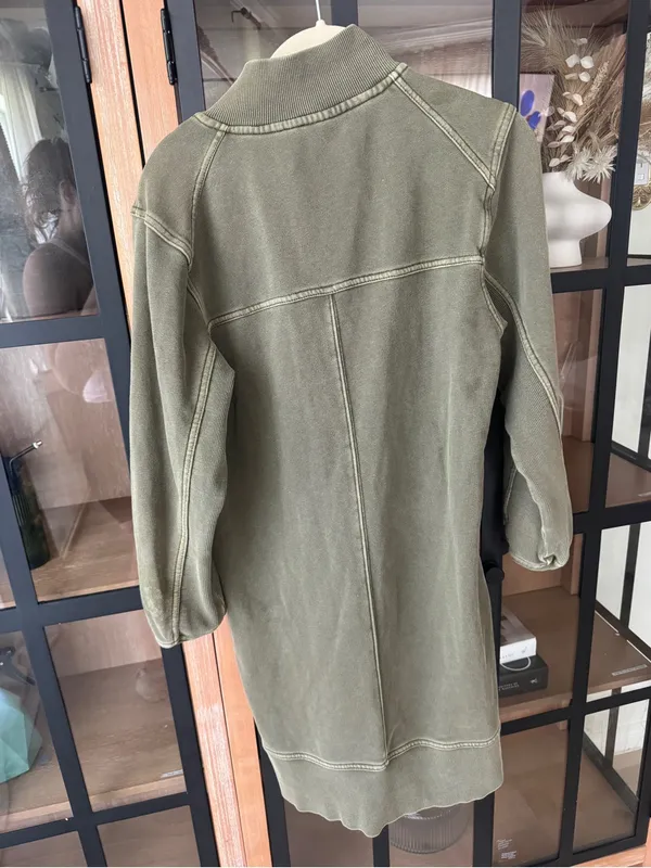 Daily Practice by Anthropologie Meru Mini Dress long sleeve olive 1/4 zip half - Image 4