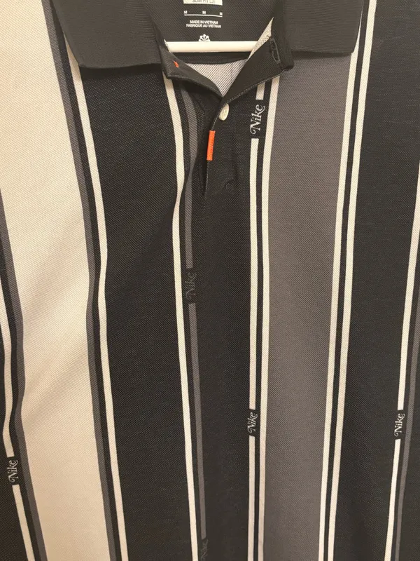 Nike Men’s Casual Black & Gray Striped 90s Style Vintage Polo Shirt - Image 5