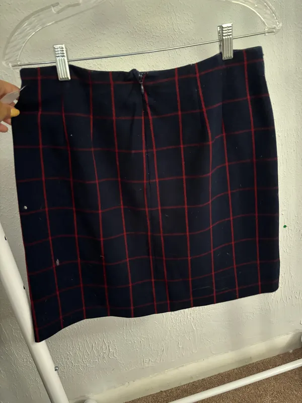 LOFT Navy and Red Checkered A-Line Skirt - Image 2