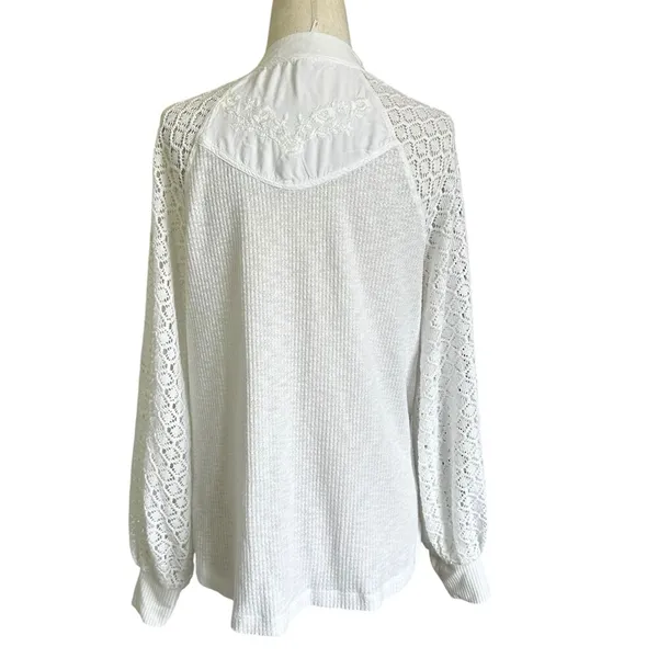 Free People White Embroidered Sweater Women Size Small | 8-18 - Image 2