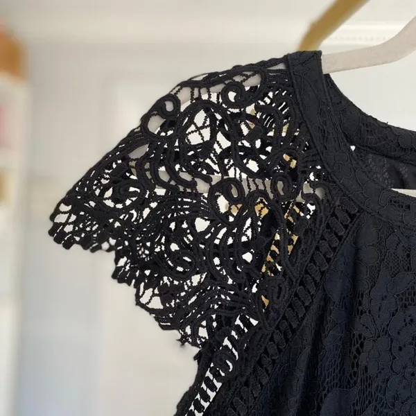 Altar'd State Black Lace Mini Dress Crochet Cocktail Quiet Luxury Coquette Boho - Image 4