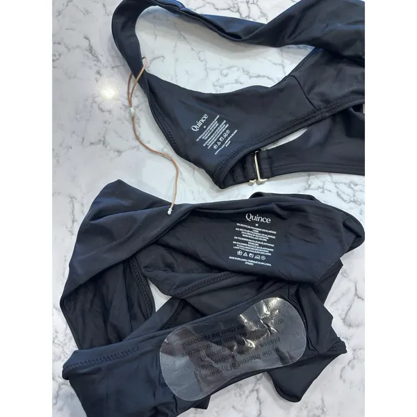 NWOT Quince Black Italian Plunge Bikini Top & High Rise High Leg Bottom Medium - Image 3