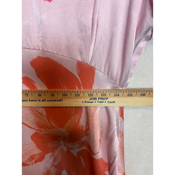 Anthropologie Pink Floral Short Sleeve Maxi Slip Dress Side Slit Tropical - Image 11