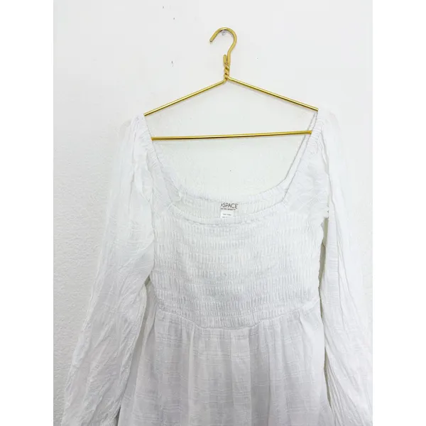 Revolve L*SPACE Winslet Dress Size Large Ivory Smocked Long Sleeve Boho - Image 5