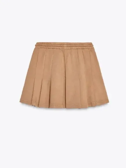 Zara NWT tan camel beige Casual Drawstring Mini Skirt - Image 4