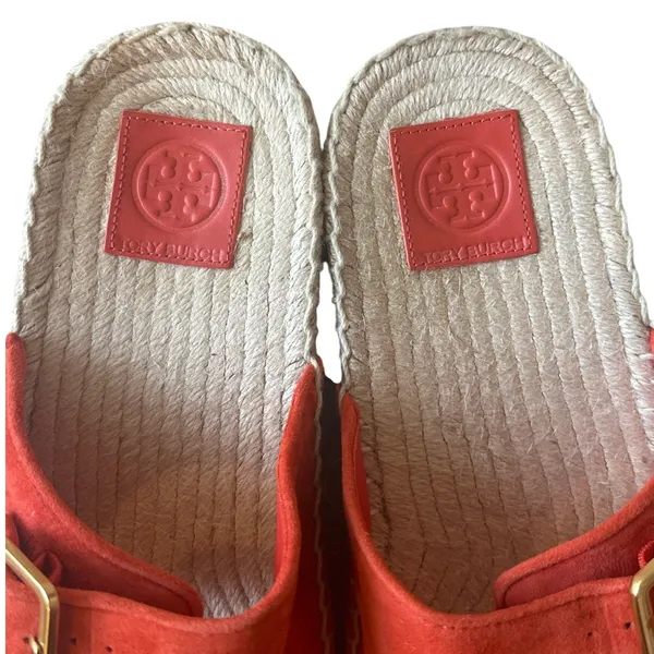 Tory Burch Orange‎ Suede Two Band Espadrille Sandals 8.5 - Image 4