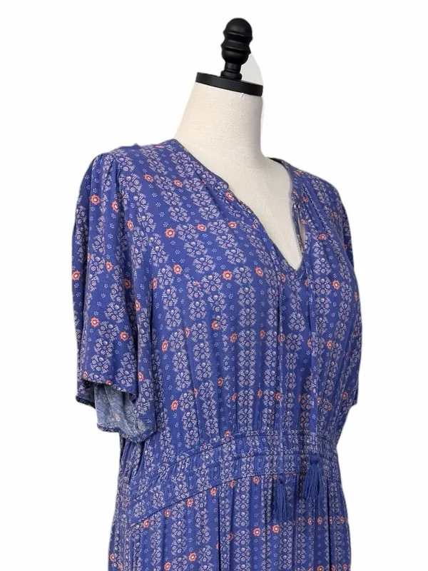 Knox Rose Maxi Dress XXL Blue Floral Tassel Tie Tiered Flutter Sleeve Cottage - Image 7