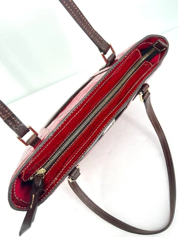 Dooney & Bourke Croco Embossed Red Leather Lexington Shopper Tote Shoulder Bag - Image 4