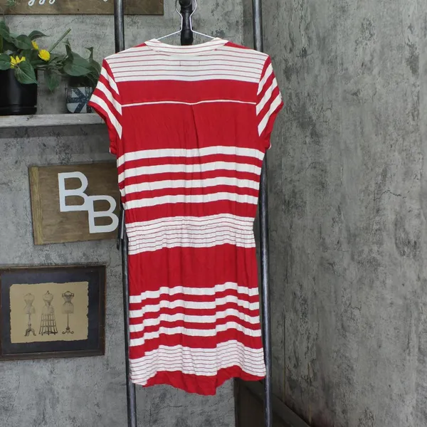 NWT As U Wish Juniors Striped Drawstring T-Shirt Dress Red Stripe L - Image 4