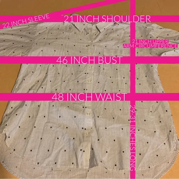 Loft Gray, Black & White Stripes & Polka-Dot Cotton Button Down Top (L) - Image 10