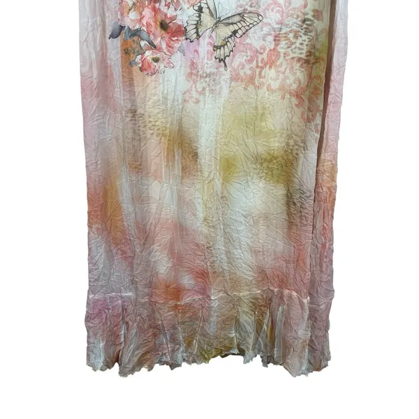 Fairycore Whimsical Butterfly Boho Floral Maxi Dress Crinkle Sheer Romantic XL - Image 3