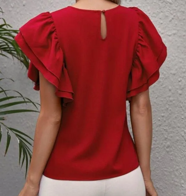Women S red butterfly short sleeve boatneck blouse New without tags - Image 2