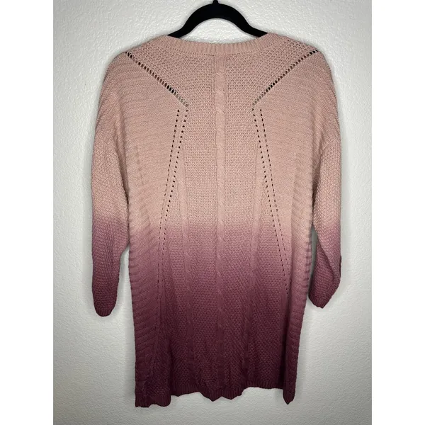 Torrid Sweater Womens 2X Pink Ombre V Neck Open Knit 3/4 Sleeve Cable Tunic - Image 5