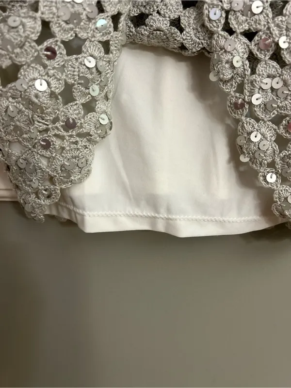 The Wrights Silver Grey Crochet Sequin Glam Chic Tank Top Size Extra Small - Image 4