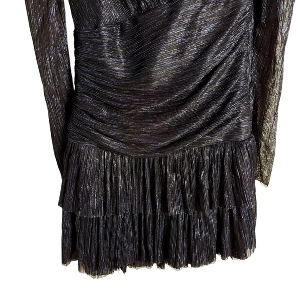 Sabina Musayev Brenda Navy Blue Metallic Long Sleeve Mock Neck Mini Dress Small - Image 10