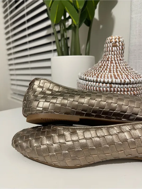 GENTLE SOULS Willow Metallic Woven Leather Ballet Flats - Champagne 10 - Image 6