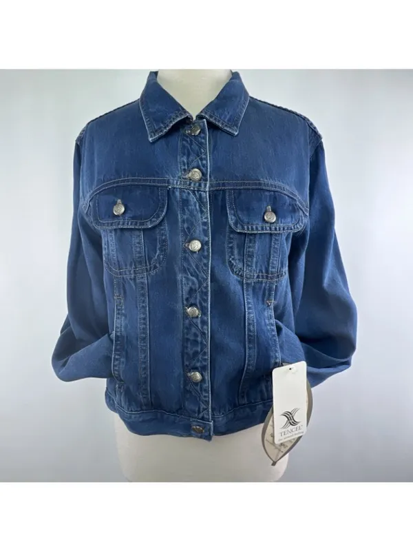 Natural Origins Sz LP Lyocell Blue Jean Denim Button Up Trucker Jacket USA Made - Image 3