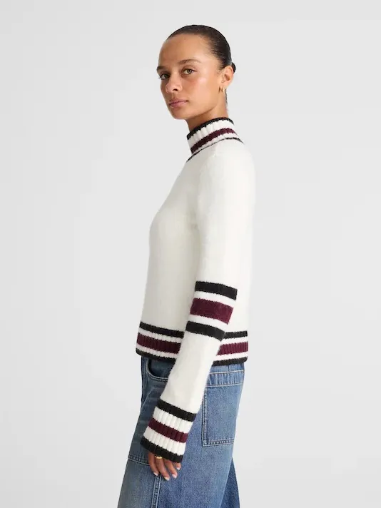 Madewell Ribbed-Trim Mockneck Sweater jet black stripe super soft Size XXS NWT - Image 3
