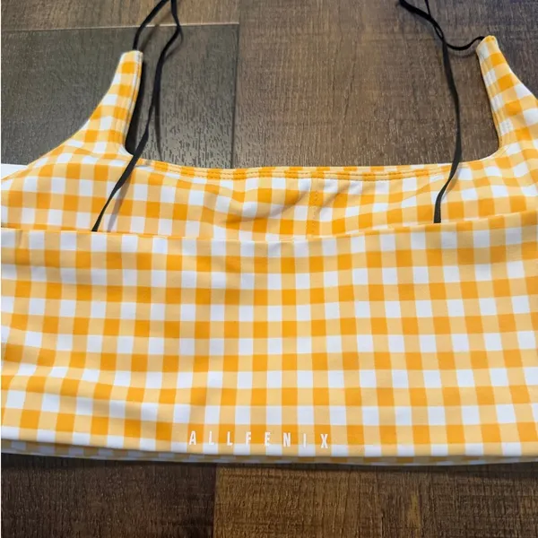 Allfenix Gingham Sports Bra Yellow White Check Crop Top Size Medium NWT - Image 4