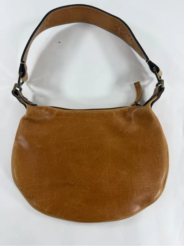 Fashion Express Cognac Brown Leather Hobo Bag Cutout Ring Detail - Image 2