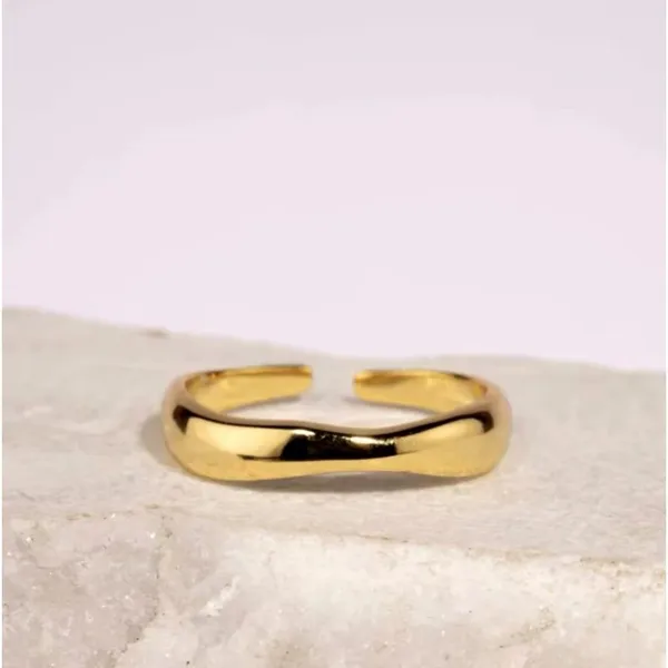 Boutique NEW 14k Yellow Gold Wave Ring | Gold‎ Plated Sterling Silver - Image 3